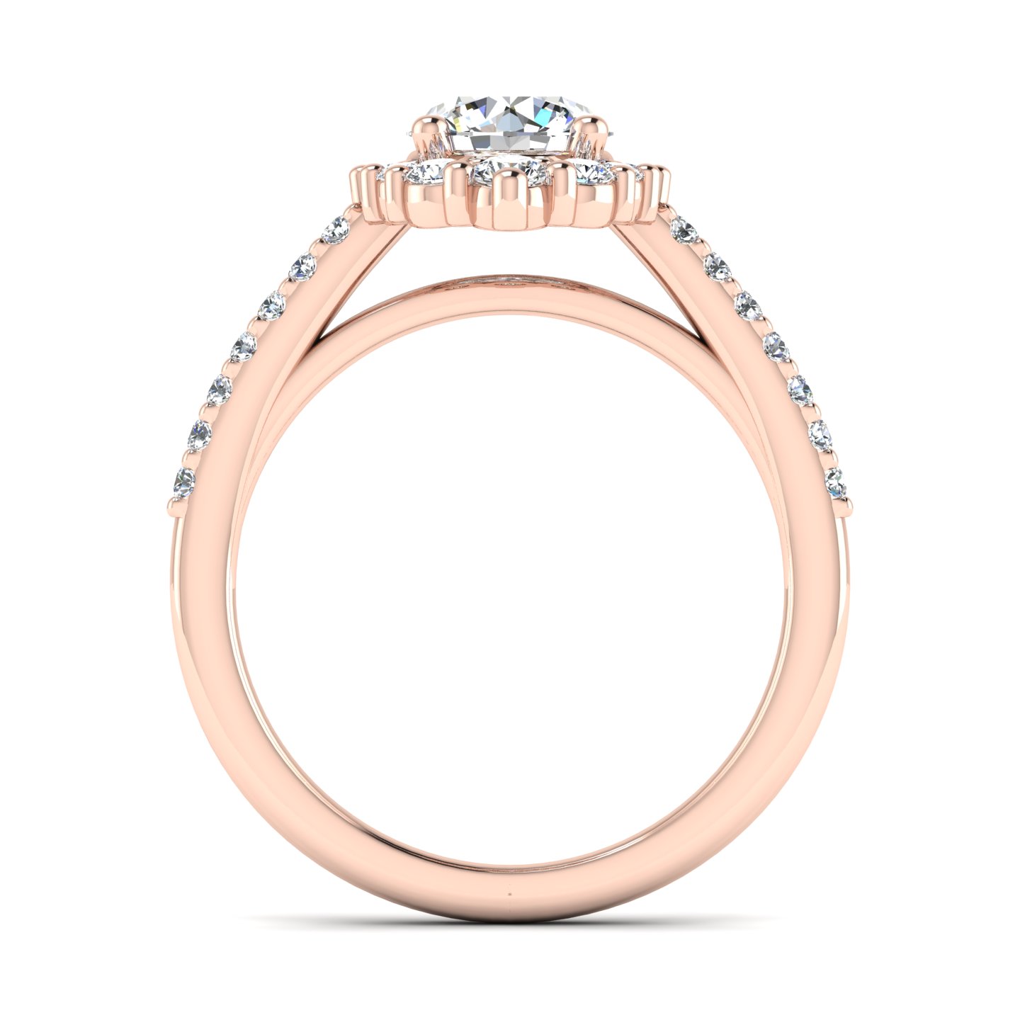 Violet Cathedral Pave Diamond Halo Engagement Ring